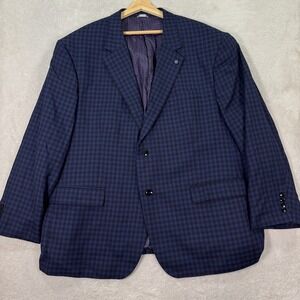 Oak Hill Mens‎ 2XL 50R/52R Blue Black Gingham Check Sport Coat Blazer Jacket GUC